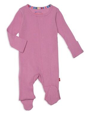 Magnetic Me Pink Ribbed Footie 6–9 Months Organic Cotton Modal Magnetic Closure
